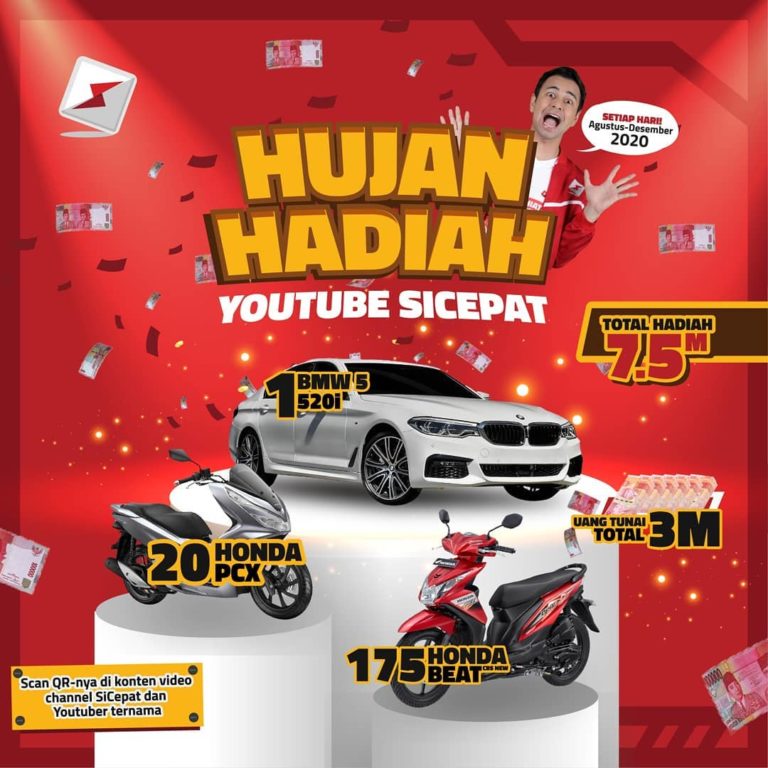 Program Hujan Hadiah Youtube SiCepat Ekspres Total Hadiah 7.5 M